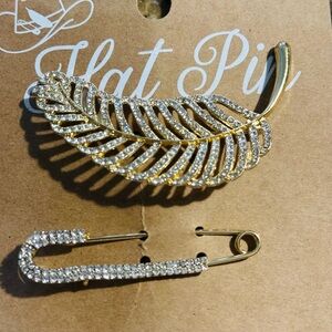 Gold and Bling Leaf Brooch and Hat Pin Set